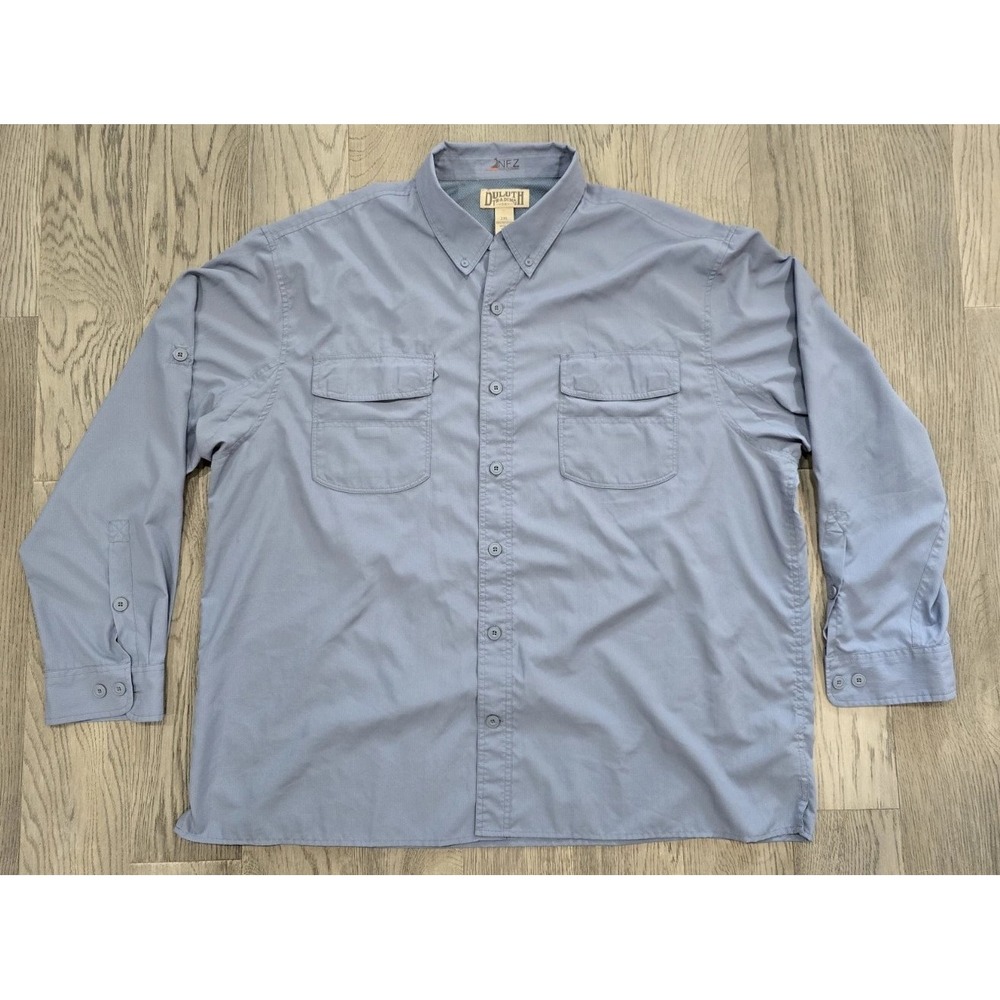 Duluth No Fly Zone Dusty Blue Vented Roll Up Sleeve Button-Up Shirt Size XXL 2XL